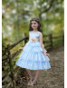 Lace Tiered Tea Length Flower Girl Dress With Flower Sash